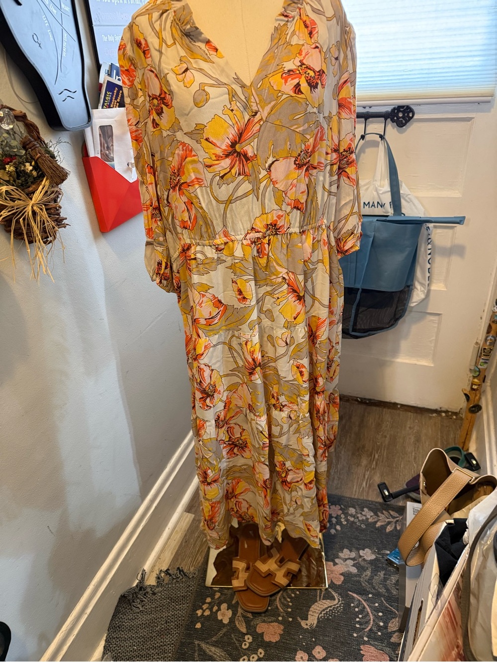 Boho Floral V-Neck Maxi Dress in Yellow and Cream